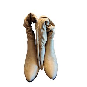 Kohls Woman's Boots Size 8.5 Knee High Tan Color Pointy Toe Block Heel Comfort
